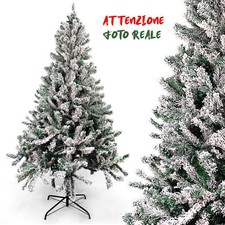 Albero di Natale Realistico Innevato 150 180 210 240 Cm Pieno Folto Base a Croce