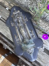 Antica acquasantiera in marmo nero/ metallo argentato - madonna - imponente!!