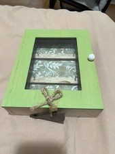 Cassetta Portachiavi Verde In Legno Con Ganci A Muro Come Nuova 18x23 Cm