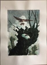 Enzo Bellini serigrafia colorata a mano "l'aquila e lo scarabeo" 70x50 firmata