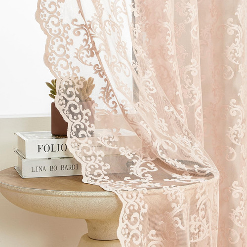 Tende pizzo rosa cipria - rosa,