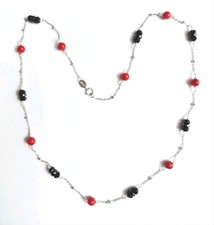 Collana in argento 925 con corallo bamboo, spinello nero  e dischi di ematite 
