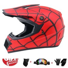 Casco Moto Cross Integrale Spiderman Rosso Certificato DOT Adulto/Bambino MTB