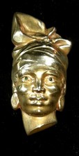 Spilla Viso Donna Africana E. Monier  Bronzo Dorato Esposizione coloniale 1931