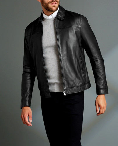 Giacca uomo pelle nera pura - uomo,