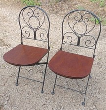 2 SEDIE PIEGHEVOLI ARTIGIANALI DA GIARDINO LEGNO E FERRO BATTUTO STILE VINTAGE