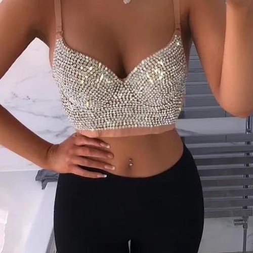 Rhinestone corset crop top bra - crop,