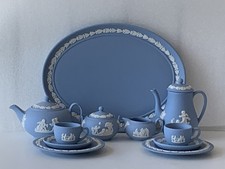 14pcs Wedgwood Cream on Lavender Jasperware Miniature Tea Coffee Service on Tray