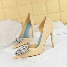 Decolte Scarpe Gioiello Tacco 10.5 cm Beige Strass Pelle Sintetica 74296