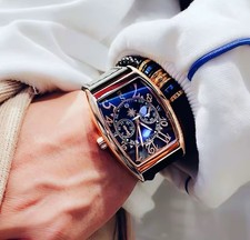 Orologio Quarzo Frank Fashion Style Rapper Muller Rettangular Brown Rose Gold