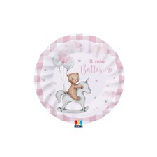 Piatti Battesimo Teddy Orso Rosa Ø 25cm, Cf. 8