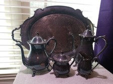 Vtg Rogers Bros 5 pc Silverplated IS Tea & Coffee Set with Oval Tray 