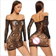 Vestito aderente pizzo lavorato nero maniche lunghe ny1089 black, S-XXL IN0117