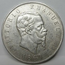 ITALIA Argento 5 lire 1869 M