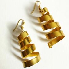 Orecchini pendenti vintage anni 80, metallo dorato, anello a molla avvitato a spirale