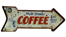 Lampada LED " Caffè " Targa di Latta Birra Freccia da Parete Cafe 24x60cm Nuovo