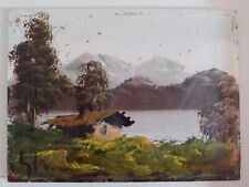 Quadro paesaggio lacustre firmato ,olio su masonite, cm 24x17,7