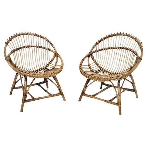 Pair wicker egg chairs - chairs, by