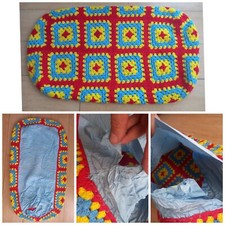 Vintage Copricuscino Uncinetto Patchwork 70x40 cm circa (leggere descrizione)