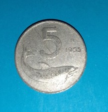 Moneta rara 5 lire delfino del