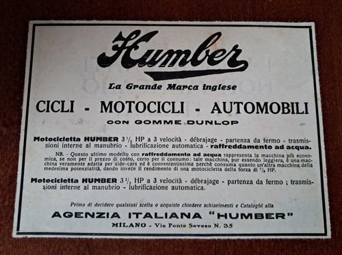 Pubblicità epoca humber - pubblicità, d'epoca