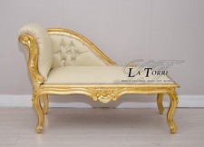 Dormeuse panca romana divano panchetta legno foglia oro ecopelle avorio swarovsk