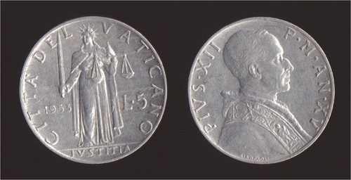 Vaticano lire 1953 pio xii - 5,