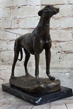 Bronzo Levriero O Whippet Seduto Fermaporta Fermalibri 13 " Alto Figura Statuina