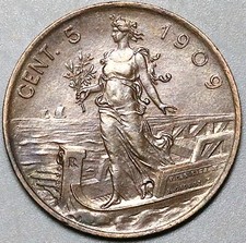 1909-R Italia 5 Centesimi UNC
