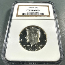 1969-S 50C 40% ARGENTO Kennedy mezzo dollaro, NGC MS65 CAMEO (86776)