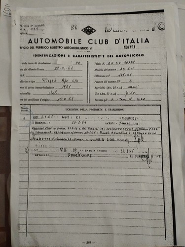 Piaggio ape ac3 1961 - visura, no