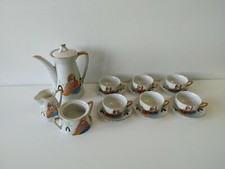 Servizio Tazzine Caffe+Brocca Cinese In Porcellana Con Bordi D'Orati. Antico