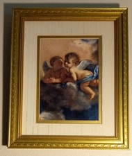 Quadro due angeli cherubini bambini con cornice in rilievo