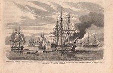 Stampa antica RISORGIMENTO velieri francesi in Adriatico 1859 Antique print
