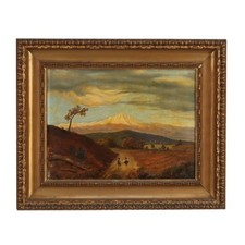 Scorcio di Campagna con Figure Dipinto Antico Olio su Tela XIX Secolo Originale