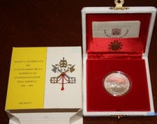 NL* VATICANO GIOVANNI PAOLO II 500 Lire Argento 1992 EVANGELIZZIONE AMERICHE FDC