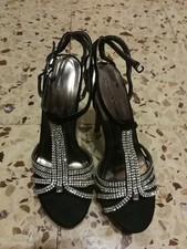 scarpe donna eleganti cerimonia nere con cristalli sandalo tacco misura n. 39