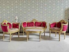 Set divano salotto stile antico barocco in velluto rosso fiore fatto a mano divano