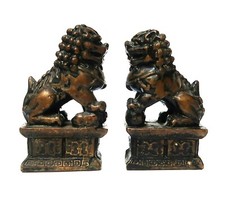 Antica Coppia Di Cane Di Fo (Pho ) Lions Cinese Bronzo Cina 19e