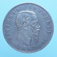 VITTORIO EMANUELE II 5 LIRE 1862 TORINO RARE SILVER COIN MONETA RARA ARGENTO