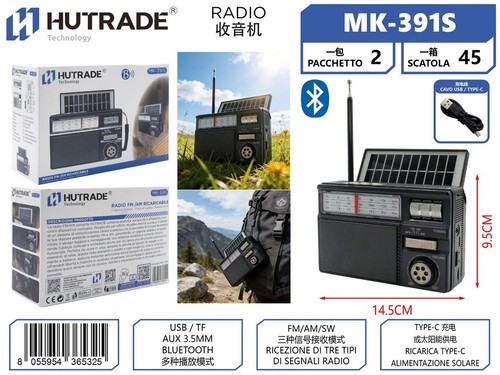 Hutrade radio solare - solare, bluetooth
