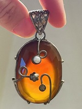 Ciondolo in argento 925 con corniola naturale – lavorazione artigianale vintage