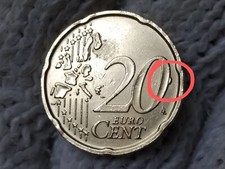 Moneta da 20 Cent 2002 Italia con ECCESSO DI MATERIALE sullo (0) di 20 EURO CENT
