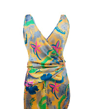 Abito  vintage seta Valentino anni 90 lungo giallo verde fuxia  S IT 42