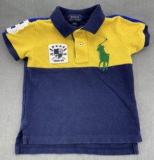 Polo Ralph Lauren Camicia Ragazzo 2T Giallo Navy Colorblock Big Pony Crest Rugby Polo
