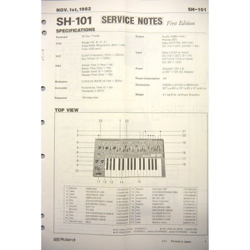 Note servizio roland 101 - di, sh-101