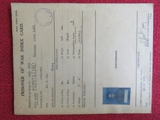 SCHEDA PRIGIONIERI DI GUERRA SOLD.ITALIANO 1944 INDEX CARD POW PRISONERS OF WAR