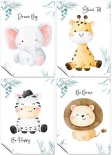 Set di stampe poster safari di 4 poster opere d'arte per bambini asilo nido e cameretta bambini
