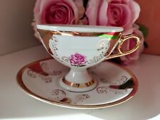 TAZZA DA TÈ IN PORCELLANA BAVARIA ROSE ROSA ORO VINTAGE