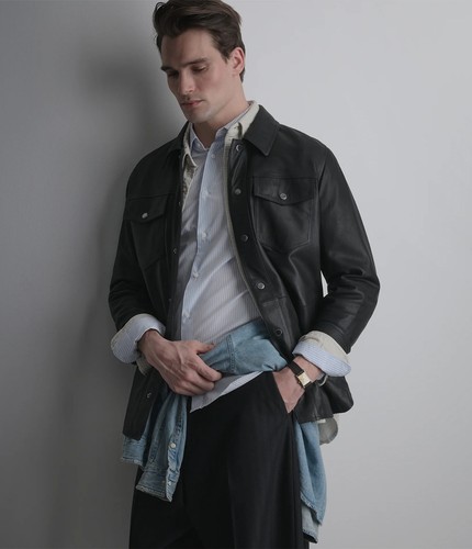 Camicia pelle nera giacca uomo